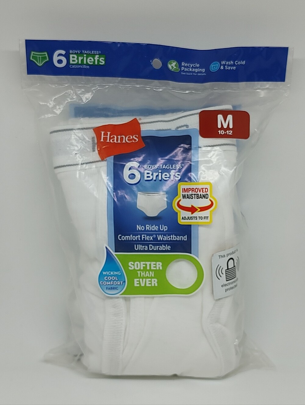 Hanes Boys Briefs Underwear 6 Pack Size M 10-12 Medium Tagless White 100% Cotton